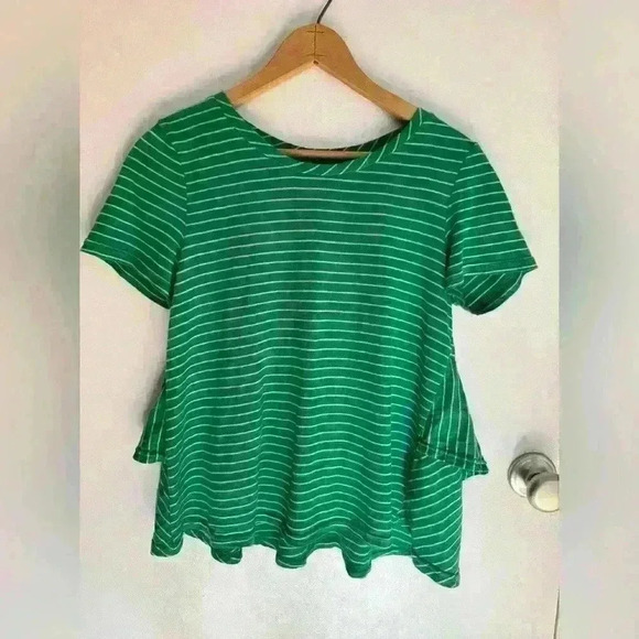 Anthropologie Laura Ruffle Top Striped Green and White Size XS - Picture 1 of 11